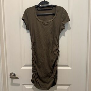 Olive Green Ruched T-Shirt Dress